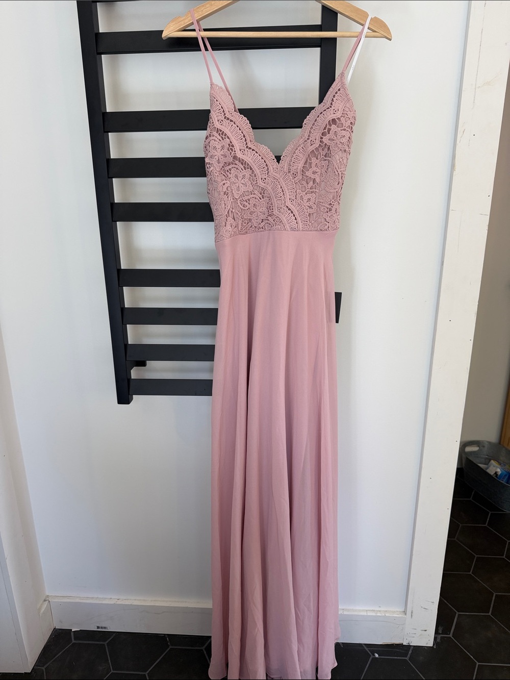 Women's Dusty Pink Lace Bodice Maxi Dress